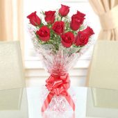 Fresh 10 Red Roses Exotic Bouquet